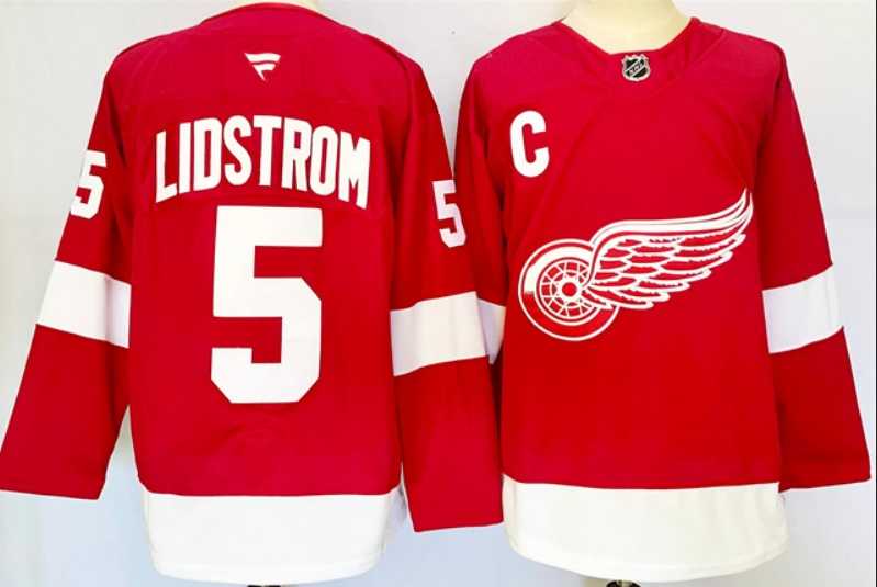 Mens Detroit Red Wings #5 Nicklas Lidstrom Red 2024-25 Stitched Jersey->detroit red wings->NHL Jersey